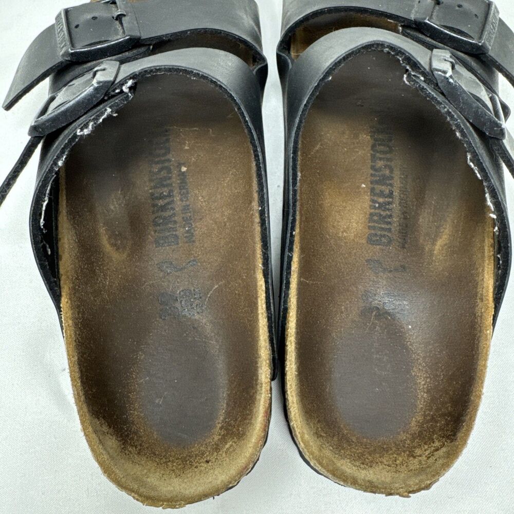 Birkenstock Arizona Black 2-Strap Silver Buckles Sandals EU 39 US L8.5 - Picture 5 of 8